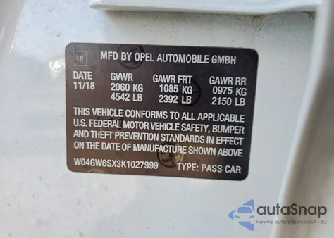 2019 Buick Regal Avenir z USA, uszkodzony, nr VIN W04GW6SX3K1027999